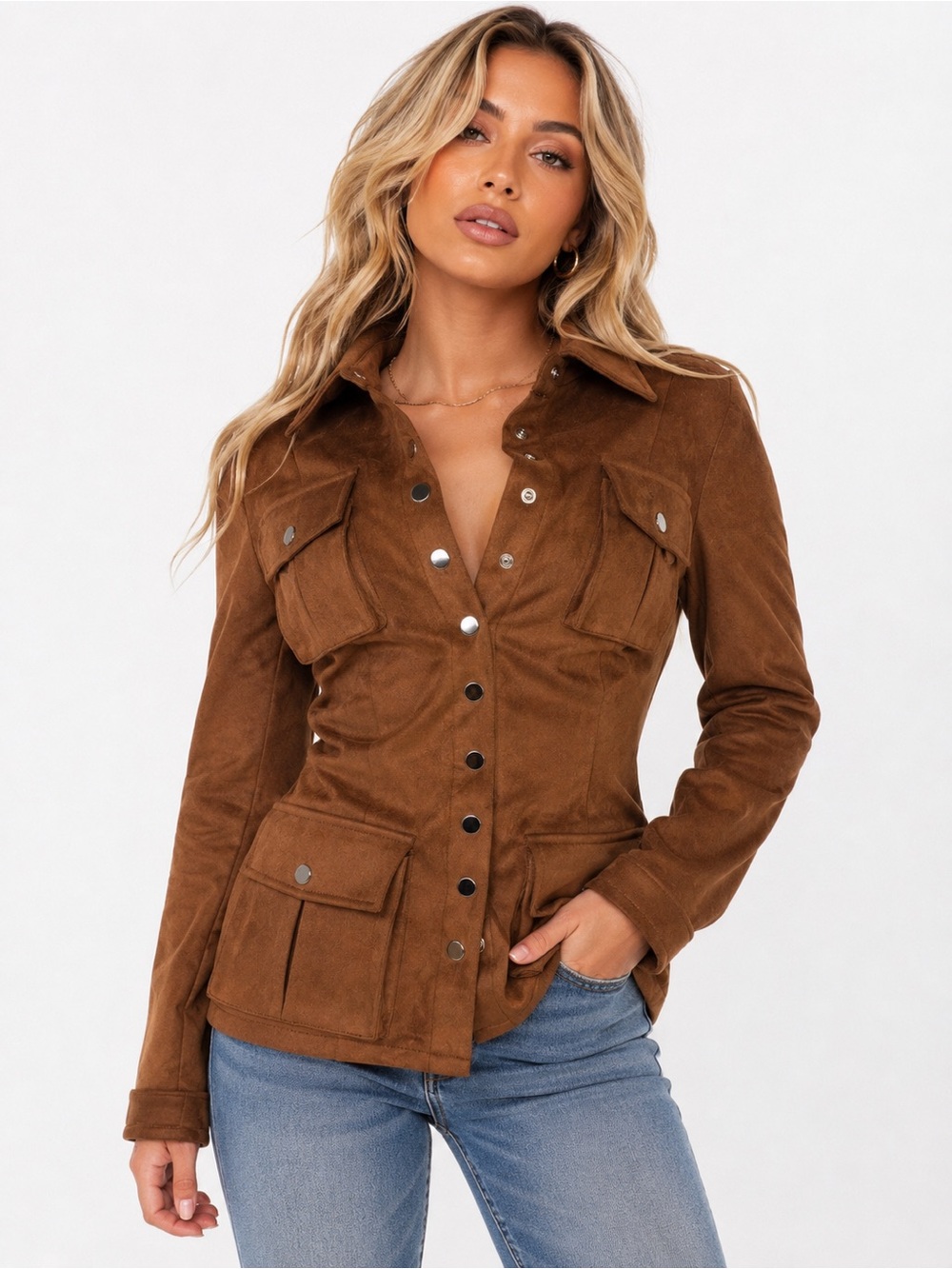 AKIRA Brown Faux Suede Lace-Up Back Utility Jacket NWT S & M